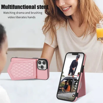 Kordon Deri cüzdan Kart Yuvası Makyaj Çantası iPhone 13 12 11 14 Pro Max X XS XR 8 7 Artı Mini Kart Tutucu Kapak Coque Ayna
