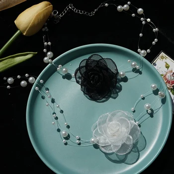 Kore İplik Çiçek Gerdanlık İnci Boncuklu Klavikula Kolye Sevimli Romantik Yaka Kolye Düğün Parti Takı Kadınlar Kızlar için