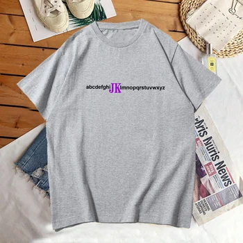 Kore Moda Jungkook T Shirt Kadın Erkek Yaz Mektup Baskı Tee Gömlek Pamuk Kısa Kollu Kpop T Shirt Streetwear Giyim