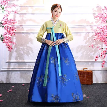Kore Tarzı Geleneksel Retuo Vintage Hanbok Elbise Kadınlar için V Yaka Akşam Parti Elbise Hanbok Bayan Tunik Ulusal Kostümleri