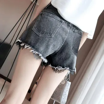 Kot şort kadın yüksek bel Xia Xian ince gevşek A-line büyük yağ Mm bahar ince kısa sıcak pantolon