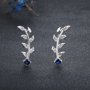 Kraliyet Mavi Kulak Tırmanıcı Küpe Zirkonya Yapraklar Şube 925 gümüş saplama küpe Kadınlar için düğün takısı(Lam Hub Fong)