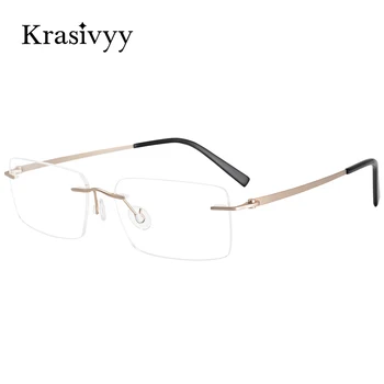 Krasivyy Saf Titanyum Gözlük Çerçeve Erkekler Kadınlar Çerçevesiz Reçete Kare Gözlük Çerçevesiz Vidasız Miyopi Optik Gözlük