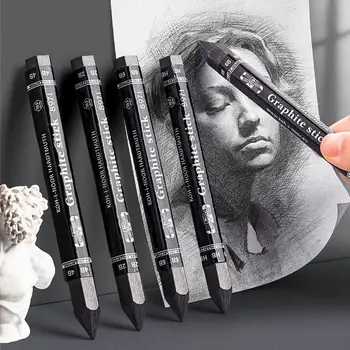 Kroki Kömür Kalemler Grafit Çubuk Karbon Şerit Kalem Ahşap Ücretsiz Tam Kurşun 6B Kroki Çizim 2B Katı Karbon 4B Süper Kalın