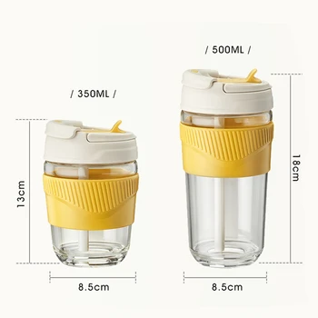 Kupalar Borosilikat Cam Kullanımlık seyahat pipetli kupa Sızdırmaz 350 ml/500 ml Gıda Sınıfı Silikon Kapak Çift içecek kahve fincanı