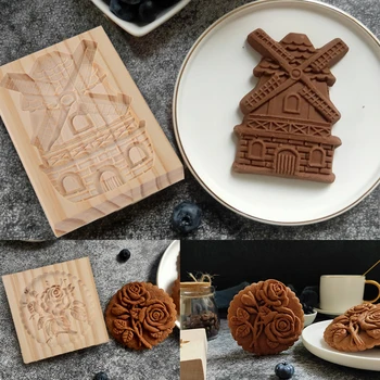 Kurabiye kalıbı Kesici Ahşap Çerez Dekorasyon Zencefilli kurabiye kalıbı s Basın 3D Kek Kabartma Pişirme Kalıp Pişirme Aksesuarları