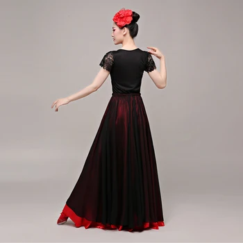 Kırmızı Flamenko Etek Kadın Paso Doble Etek Festivali Kıyafet Sahne Kostüm Çingene Giyim Klasik Giyim Uzun Etekler DL8806