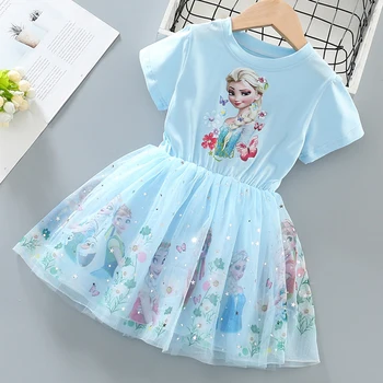 Kız Elbise 2022 Yeni Yaz Prenses Elbiseler Uçan Kollu Çocuk Elbise Dondurulmuş Elsa Parti Bebek Elbiseleri Çocuk Giyim için