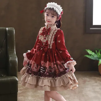 Kız Elbise Genç kız elbise çocuklar Vestido İspanyolca Retro Kız Elbise Bebek Prenses Lolita Elbise Kızlar İçin yeni Yıl partisi elbisesi
