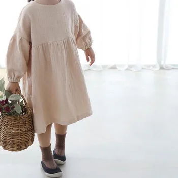 Kız Elbise Latterm Prenses Elbise Keten Kız Giysiler Ins Tatlı Yürüyor Çocuk Kız Elbise Rahat Japonya Kore Moda Giyim