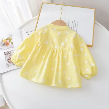 Kız gömlek bahar ve yaz yeni kız Kore versiyonu gevşek polka dot uzun kollu üstleri bebek pamuk gömlekler