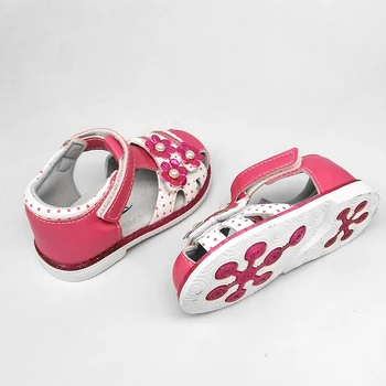 Kız inci çiçek sandalet çocuk ortopedik ayakkabı çocuk deri sandalet
