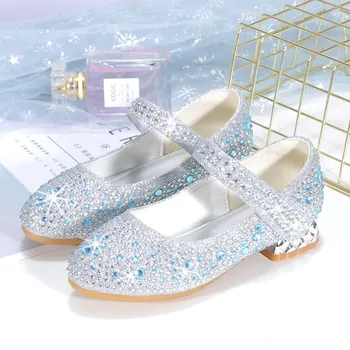 Kız Külkedisi Prenses Ayakkabı Çocuk Elsa Mary Jane Sparkle Ayakkabı Çocuklar Prenses Parti Elbise Topuklu Takozlar Topu Sandalet Üzerinde Kayma