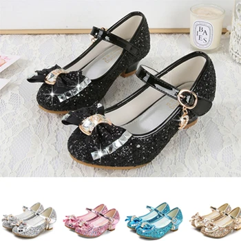 Kızlar deri ayakkabı Glitter Çocuk Düşük Topuk Çocuk Ayakkabı 4-14 Yıl Çocuk Kelebek İlmek Prenses Ayakkabı