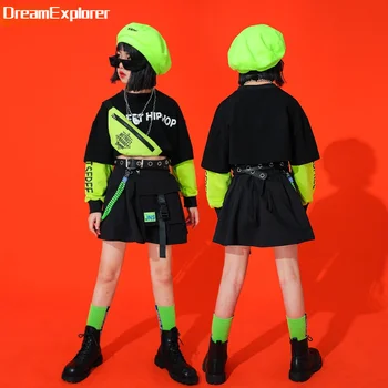 Kızlar Goth Kazak Mini Etek Hip Hop Kıyafet Caz Kırpma Üst Sokak Dans Elbise 2 Adet Setleri Genç Kostüm Gotik Streetwear