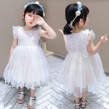 Kızlar Melek Kanat Elbise 2021 Yaz Bebek Kız Elbise Prenses Parti Elbise Kızlar için Moda Toddler Kız Beyaz Elbise Vestidos