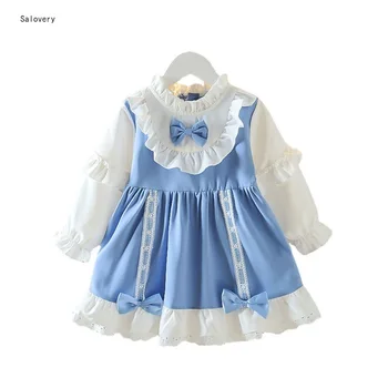 Kızlar Prenses Elbise Bahar Yaz Mavi Yay Gotik Lolita Elbise Doğum Günü Partisi Prenses Elbise 1 2 3 4 Yıl Toddler Kız Elbise
