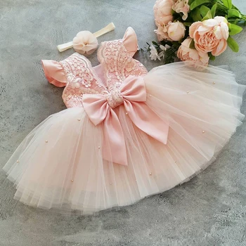 Kızlar Prenses Tutu Elbise Yürüyor Çocuk Bebek Çiçek Dantel Backless Zarif Doğum Günü Düğün Giysileri Çocuk Vaftiz Elbisesi
