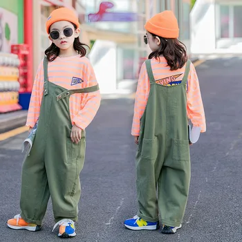Kızlar Tulum Yaz 2022 Tulum Çocuklar için Moda çocuk Geniş bacak Pantolon Yeşil Gençler Önlük Pantolon Kız Giysileri 6 8 10 12 Y