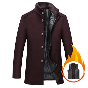 Kış Erkek Yün Ceket Slim Fit Kalın sıcak tutan kaban Ayarlanabilir Yelek Erkek Yün Ceketler Erkek Giyim Düz Renk Palto Parkas