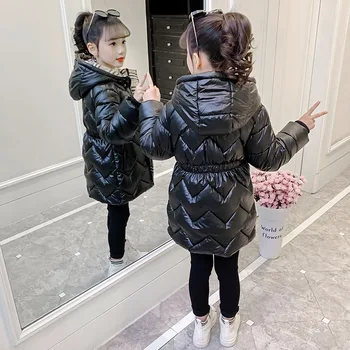 Kış Kız Parkas Kalın Pamuklu Ceket Parlak Deri Rus Kış çocuk giyim Aşağı Ceket Giyim Mont Kapşonlu Sıcak