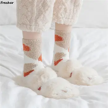 Kış Polar Termal Çorap Kadın Süper Sevimli Kedi Pençe Çorap Ayak Bileği Ekip Komik Sokken Noel Partisi Sonbahar Kış Sıcak Ayakkabı