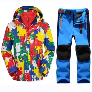 Kış Sıcak Su Geçirmez Bebek Erkek Kız Tırmanma giyim setleri Çocuk Ceket ve Pantolon Çocuk Giyim Çocuk Setleri 5-14 Yaşında