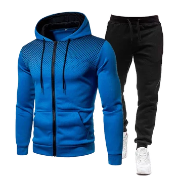 Kış Yeni erkek Degrade Fermuar Hırka Polar Sıcak Hoodie + Spor Pantolon 2 Parçalı Set Rahat Sokak Koşu spor giyim seti