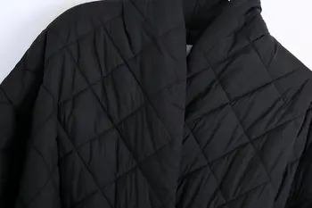 Kış yeni kadın Elmas kafes yaka v Yaka Bel sıcak kalınlaşmış uzun pamuklu ceket