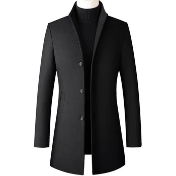 Kış Yün Ceket Erkekler Kalın Standı Yaka Ceket Erkek Moda Yün Karışımı Dış Giyim Ceket Akıllı Rahat Siper Artı Boyutu Erkek Palto