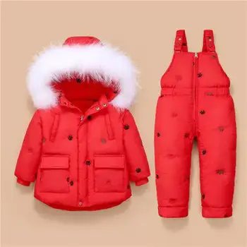 Kış Çocuk Kayak Takım Elbise Erkek Bebek Kız Giyim Seti Aşağı sıcak ceket Ceket Snowsuit Karikatür Köpek Pençe Çocuk Giysileri kayak tulumu Palto