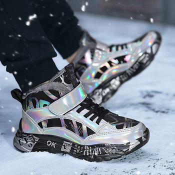 Kış Çocuk koşu ayakkabıları Erkek kaymaz Su Geçirmez rahat ayakkabılar Sıcak Artı Pamuk Sneakers Moda Genç Trekking spor ayakkabılar