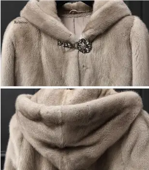 Kışlık kürk palto High-end Moda Kürk Ceket Kadınlar Peluş Kürk Sıcak Ceket Kadın Taklit Vizon Kalın Uzun Kapşonlu Büyük boy Ceket