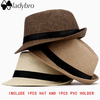 Ladybro Kadın Panama Hasır Şapka Erkekler İçin Şapka Bayanlar Yaz Plaj Kap güneş şapkası Kadın Erkek Gangster Fötr Moda güneşlik kapağı