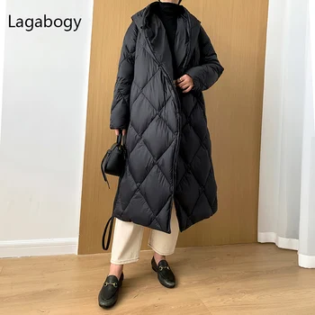 Lagabogy 2021 Kış Kadın Ceket Uzun Parkas 90 % Beyaz Ördek Aşağı Palto Kadın Kapşonlu Sıcak Kirpi Palto Ultra Hafif Dış Giyim