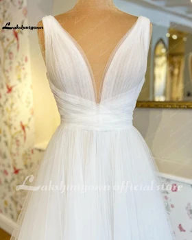 Lakshmigown Dalma V Boyun Plise Boho düğün elbisesi 2023 Yaz Peri Elbise Sivil gelinlikler Custom Made vestito da sposa