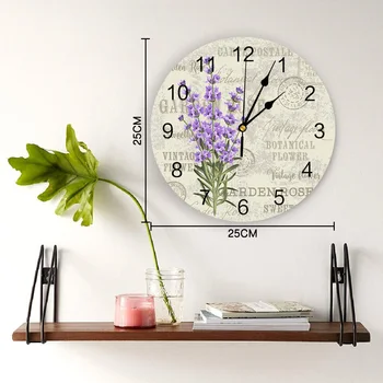Lavanta Mor Çiçekler Yapraklar Retro duvar saati Modern Tasarım Ev Duvar Süslemeleri Oturma Odası Süsleme Yuvarlak Saatler