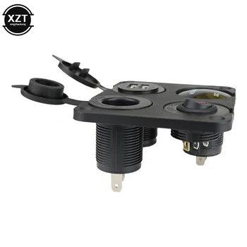 LED Geçiş Rocker Anahtarı Paneli Dijital Voltmetre Çift USB Bağlantı Noktası 12V Çıkış Kombinasyonu Su Geçirmez Araba Deniz için 4 Delik Paneli