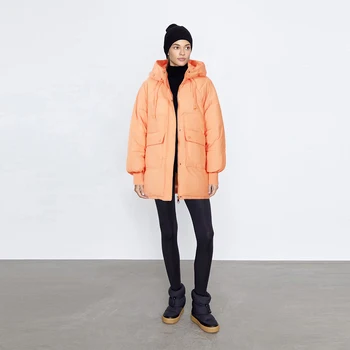 LEPLUSS kadın ultra sıcak kış yastıklı pamuklu ceket orta uzunlukta sokak moda rahat turuncu ceket pamuklu ceket