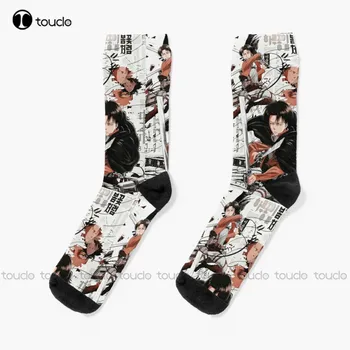 Levi_Ackerman Titan Anketi Kolordu Shingeki Hiçbir Kyojin Çorap İnek Çorap 360° Dijital Baskı Gd Hip Hop noel hediyesi Kızlar