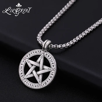 LIKGREAT Pentagramı Pentagram Kolye Wicca Kolye Erkekler için Yıldız Muska Paslanmaz Çelik Bildirimi Tılsım Supernatural Kolye