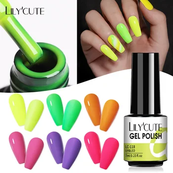 LILYCUTE Neon Jel Lehçe 7 ML Parlak Renk Hibrid Vernikler Çivi Yarı Kalıcı Vernis pardösü UV LED kapalı Islatın Emaye Jel