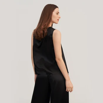 LILYSILK Yaz Kadın 22mm İpek kolsuz Bluz 2022 Femme Temel Zarif Yuvarlak Boyun Yarık Kaşkorse Bayanlar Zarif Kumaş Ücretsiz Kargo