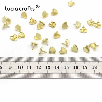 Lucia el sanatları 50 adet 9mm Altın Demir Kalp Başlı Scrapbooking Bezeme Metal El Sanatları DIY Dekorasyon Aksesuarları G0910