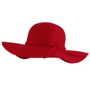 LUCKYLIANJI Bahar Sonbahar Kış Yün Keçe Plaj geniş Ağız Kadın Femal Bayanlar Disket Şapka Bowler Derby Cloche Kap (Bir Boyut:57 cm)