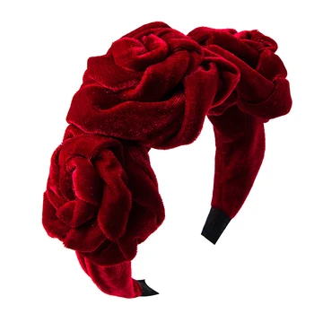Lystrfac Çiçek Dekor Kadife Kafa Bandı Kadınlar için Vahşi Vintage Saç Çember Kırmızı Siyah Hairband Çerçeve Headpieces saç aksesuarları