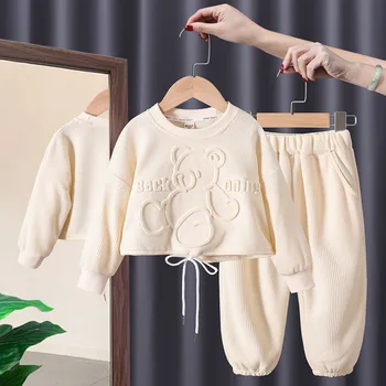 LZH Kız Giysileri 2022 Sonbahar Yeni çocuk giyim Moda Karikatür Spor İki parçalı Takım Elbise İçin 1-6 Yıl Bebek Kız Kıyafetler