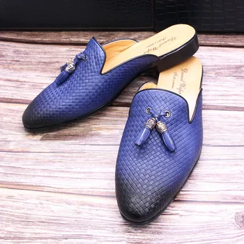 Lüks Marka yarım çizmeler Erkekler için Hakiki Deri Kahverengi Mavi Düz Katır Siyah rahat ayakkabılar Erkek Moda Mokasen Homme Chaussure