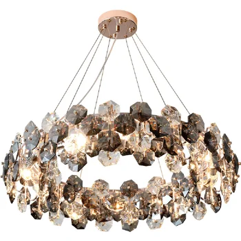 Lüks Oval parlak altın E14 Led kolye ışık yemek odası parlaklık gri temizle kristal Led zincir asılı lamba ev Deco ışık lambası