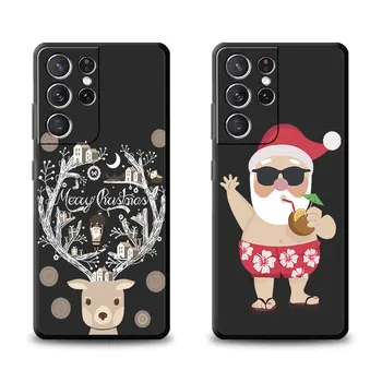 Lüks Silikon Merry Christmas Noel Baba Geyik Kılıf Coque Samsung Galaxy S9 S8 S7 S20 FE S10e S22 Ultra 5G S10 S21 Artı